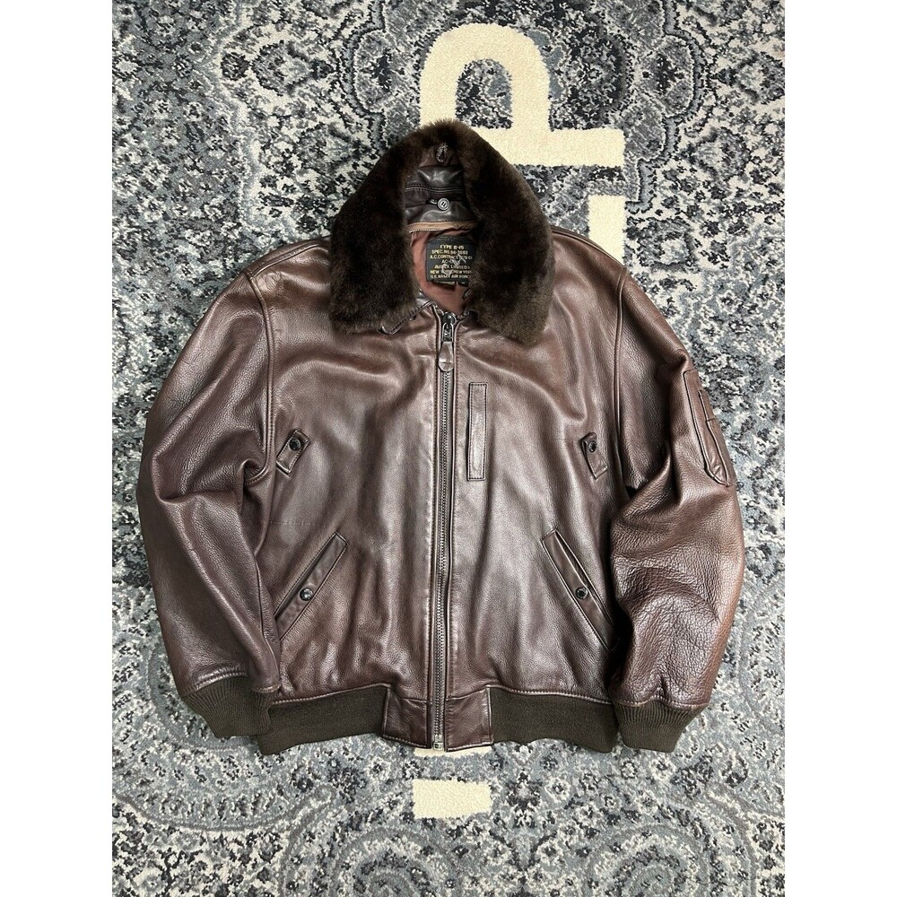 Vintage Avirex Jacket Mens Medium Brown Leather B15 G2 Bomber Fur  Flight 90s